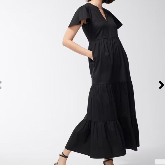 Chicos SS Tiered Maxi Dress Solid Black Color Size 3 NWT in packaging - Picture 1 of 7